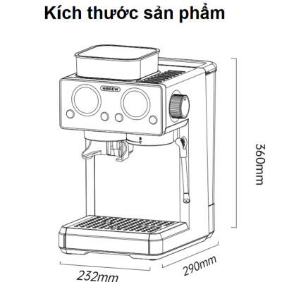 Máy pha và xay cà phê bán tự động 3 trong 1 Espresso, Cappuccino, Latte thương hiệu Mỹ cao cấp HiBREW H20 - Công suất 1500W 20bar - Hàng nhập khẩu