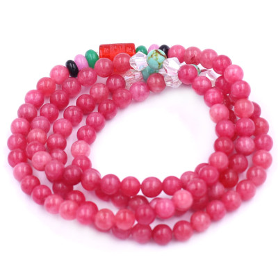 Vòng chuỗi 108 hạt đá hồng ngọc charm lục tự chân ngôn - hạt 8 ly ( size lớn ), vòng chuỗi niệm Phật, vòng chuỗi đeo tay