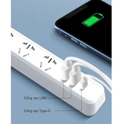 Ổ Cắm Điện Tích Hợp Sạc Nhanh 2A1C Chính Hãng Xiaomi Lydsto Power Strip - Hàng Nhập Khẩu