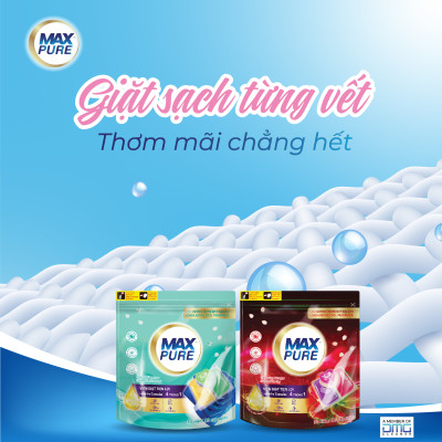 Túi viên giặt Maxpure Hương Đắm Say 30v tặng 1 vỉ viên treo bồn cầu Evershine hương Lavender