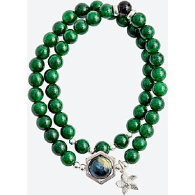 Vòng tay đôi cẩm thạch sơn thủy charm hoa Ngọc Quý Gemstones