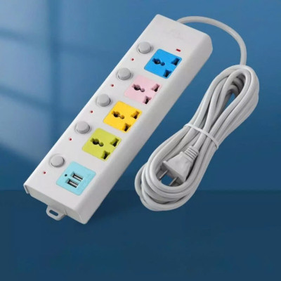 Ổ Cắm Điện Đa Năng Kết Hợp Ổ Cắm USB Chất Lượng Cao 4 Lỗ 3 Chấu Kéo Dài 1.8m Có Công Tắc Tải 2500W Nắp Chống Giật Chống Cháy Tiện Dụng An Toàn Chống Cháy Nổ