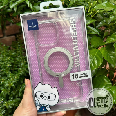 Ốp lưng cho iPhone 17 Pro Max / 17 Pro / 17 Air / 17 / 16 Pro Max - 16 Pro - 16 Plus - 16 hiệu WI WU MCC-201 nhựa cứng trong viền dẻo + vòng nam châm kiêm giá đỡ - Hàng chính hãng