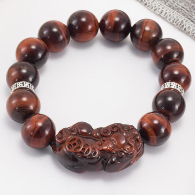 Vòng Thạch Anh Mắt Hổ Đỏ Phối Tỳ Hưu Nam (14mm) Ngọc Quý Gemstones