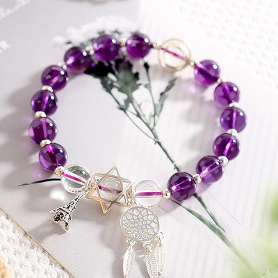 Vòng tay đá thạch anh tím phối Dreamcatcher mệnh hỏa, thổ - Ngọc Quý Gemstones