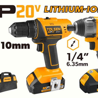 BỘ MÁY KHOAN VÀ MÁY BẮN BULONG PIN 20V TOLSEN 87239 - HÀNG CHÍNH HÃNG