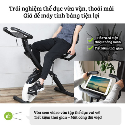 Xe đạp thể thao tại nhà gấp gọn 10 cấp độ kháng lực cảm biến nhịp tim hoạt động êm ái tải trọng 120kg