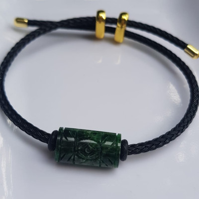 Vòng Đeo tay Mới charm Lu Thống Đồng Tiền Xanh Đậm đẹp Hạt Lu Đồng Tiền Đá cẩm thạch tự nhiên dây đen rút chỉnh theo tay tùy ý Hợp nữ mệnh Thủy mệnh Mộc hợp ạ