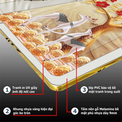 Bộ tranh treo tường 3 tấm trang trí phòng khách, phòng ngủ phong cách mỹ thuật hiện đại chất liệu cán pvc gương:4419L15S