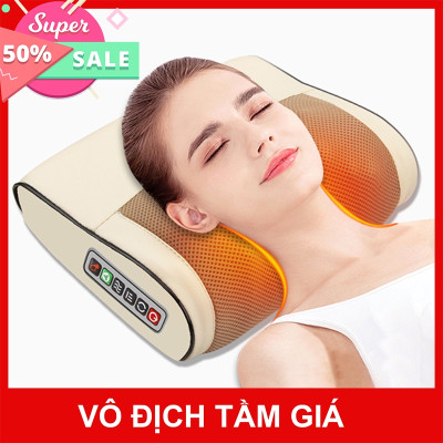 Gối massage hồng ngoại trị liệu 16 bi - Máy massage Cổ, Vai, Gáy, Lưng, Eo cao cấp CHÍNHHÃNG
