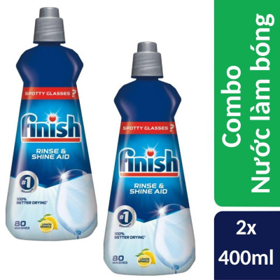 Combo 2 chai nước làm bóng và khô bát, đĩa Finish nhập khẩu Châu Âu Dishwasher Rinse & Shine Aid Lemon 400ml - hương chanh (2x400ml)
