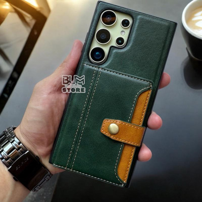 Ốp Lưng Cho Samsung S25 Ultra / S24 Ultra / S23 Ultra Da Simili Có Ngăn Để Thẻ Có Quai Gài - BUM STORE GALAXY CASE