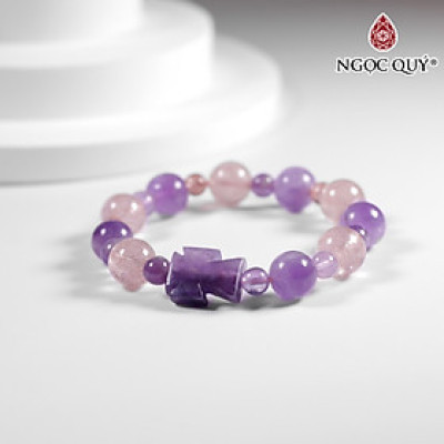 Vòng mân côi đá thạch anh tím & dâu đỏ mệnh hỏa, thổ - Ngọc Quý