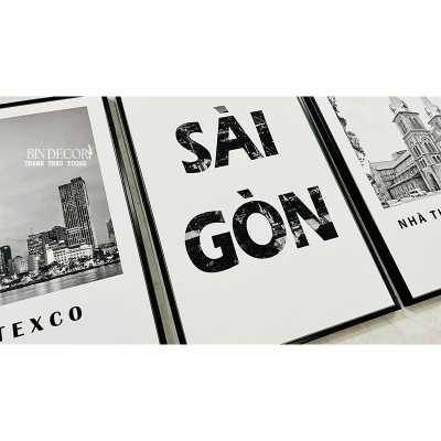 (ẢNH CHỤP THẬT) TRANH TREO TƯỜNG SÀI GÒN TRẮNG ĐEN KÈM ĐINH 3 CHÂN DỄ TREO