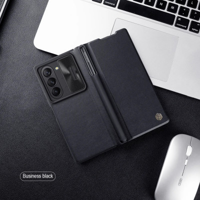 Case bao da chống sốc cho Samsung Galaxy Z Fold 6 trang bị nắp bảo vệ Camera và ngăn đựng S-Pen và khe nhét thẻ card hiệu Nillkin Qin Pro (chất liệu da cao cấp, thiết kế thời trang cá tính) - Hàng nhập khẩu