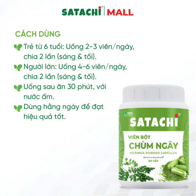 Viên Bột Chùm Ngây Nguyên Chất SATACHI – 100% Lá Chùm Ngây – Dạng Viên Tiện Lợi – Hộp 180 viên