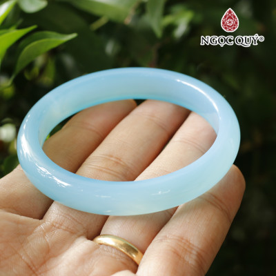 Vòng tay chalcedony thiên thanh bản hẹ (bản 10 - 11mm) - Ngọc Quý Gemstones