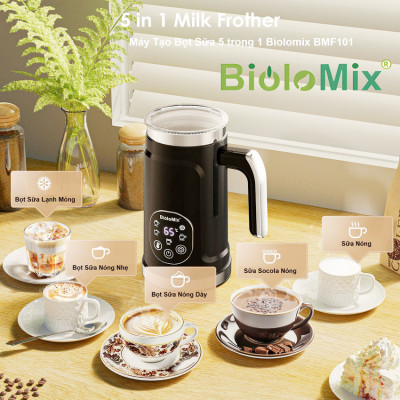 Máy tạo bọt sữa, cà phê, ca cao New Digital 5 trong 1 chuyên nghiệp thương hiệu Mỹ Biolomix BMF102E - Hàng chính hãng (BẢO HÀNH 1 NĂM)