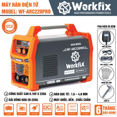Máy Hàn Điện Đa Năng Workfix WF-ARC220PRO - Chức Năng Đánh Lửa Hồ Quang Điện - Lực Đẩy Gió Đá - Chống Dính - Hàn Que 1.6 - 4.0mm - Bảo Hành Chính Hãg 6 Tháng