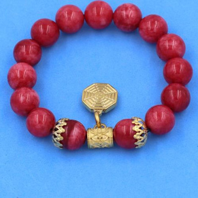 Chuỗi hạt đeo tay Đá Hồng Ngọc 12 ly - Vòng tay Bát Quái vàng VHNBQHKV12 - hợp mệnh Hỏa, mệnh Thổ