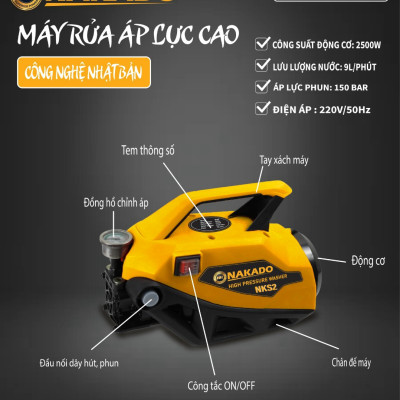 Máy rửa xe áp lực cao NAKADO S2 - Công suất 2500W - JAPAN Technology
