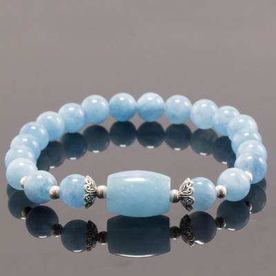 Vòng tay phong thủy đá Aquamarine  phối lu thống (8mm) mệnh Thủy, Mộc - Ngọc Quý Gemstones
