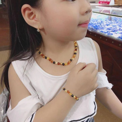 Vòng Tay Lắc Tay Hổ Phách Cho Bé Nhựa Thông Tự Nhiên Đa Sắc Dây Rút An Toàn Cho Bé BẠC HIỂU MINH LTE529