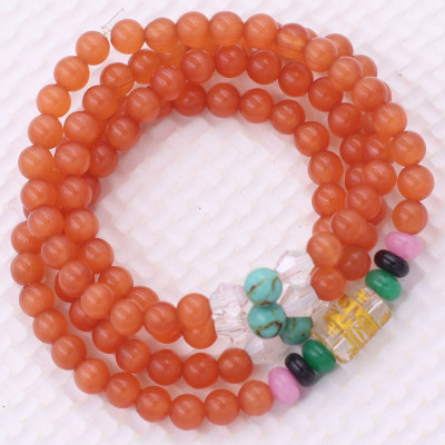 Vòng chuỗi 108 hạt đá mắt mèo cam charm lục tự chân ngôn - hạt 8 ly ( size lớn ), vòng chuỗi niệm Phật, vòng chuỗi đeo tay