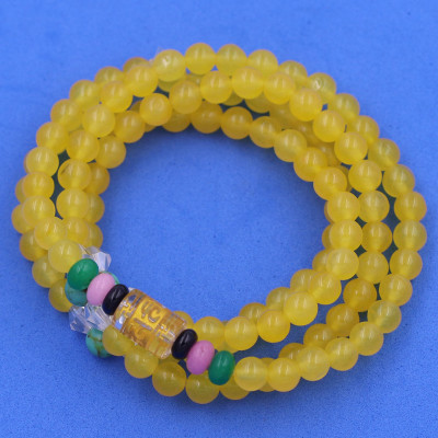 Vòng chuỗi 108 hạt đá thạch anh vàng charm lục tự chân ngôn - hạt 8 ly ( size lớn ), vòng chuỗi niệm Phật, vòng chuỗi đeo tay