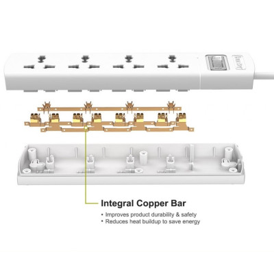 Ổ cắm điện đa năng thông minh tự ngắt Huntkey SZM401 - 2500W chính hãng, 4 lỗ 3 chân dài 1.5m- hàng chính hãng
