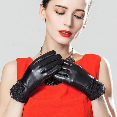 Bao tay nữ YAOYAO BHY5122 Găng tay nữ da cừu phối ren, nữ tính, găng tay cảm ứng. Hàng chính hãng