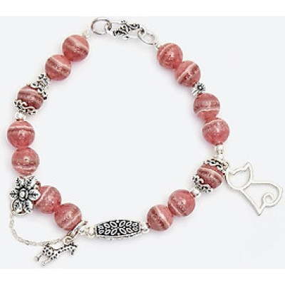 Vòng tay đá rhodochrosite phối mèo bạc Ngọc Quý Gemstones