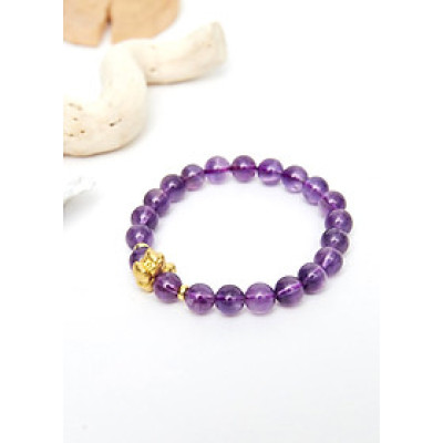 Vòng tay đá thạch anh tím charm tuổi ngọ bạc mạ vàng 24K 8mm mệnh hỏa, thổ - Ngọc Quý Gemstones