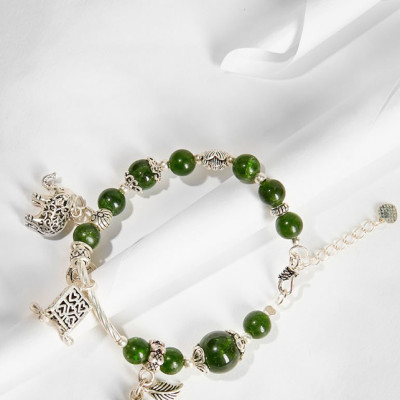 Vòng tay đá Diopside charm voi và lồng đèn Ngọc Quý Gemstones