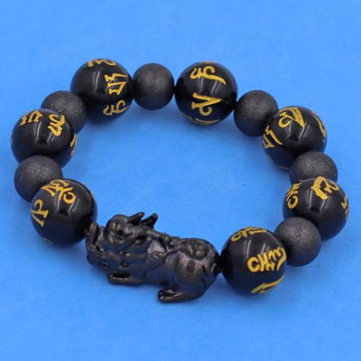 Chuỗi Tỳ Hưu inox mix Thạch Anh Đen Khắc Lục Tự Kim Ngôn 16 ly phối 6 bi - hợp mệnh Mộc, mệnh Thủy - Chuỗi size XXL