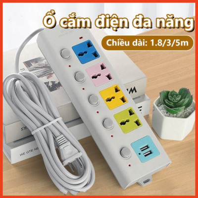  Phích cắm điện, Ổ cắm điện Tiêu chuẩn, Chống Cháy Chịu Nhiệt Cao phích cắm điện Ba mắt Phích cắm Trailer 7 cách 2 USB sạc Cáp 3 mét 5 mét Cáp dày 100%