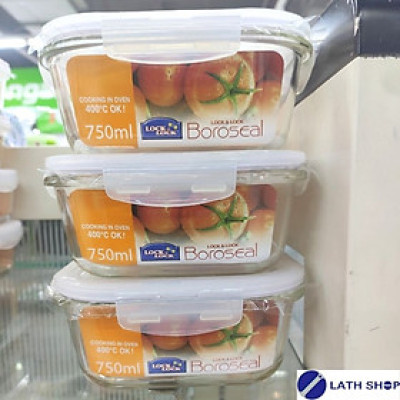 Bộ 3 hộp bảo quản thủy tinh hình vuông Lock&Lock LLG224S3 750ml (Trong suốt)