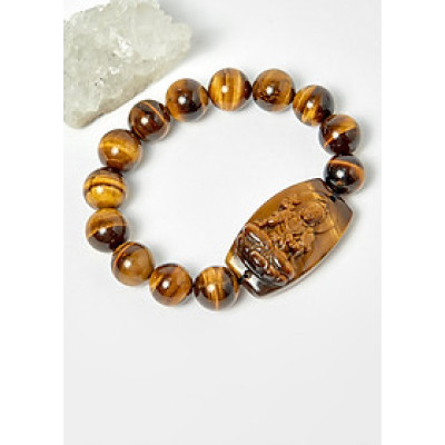 Vòng phật bản mệnh tuổi ngọ đại thế chí bồ tát thạch anh mắt hổ hạt 12mm mệnh thổ, kim - Ngọc Quý Gemstones
