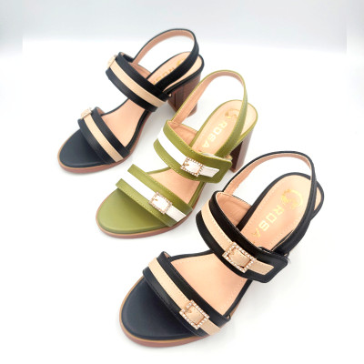 Giày sandal nữ cao gót đế cao 7 phân hàng hiệu rosata hai màu đen xanh thời trang cao cấp ro528