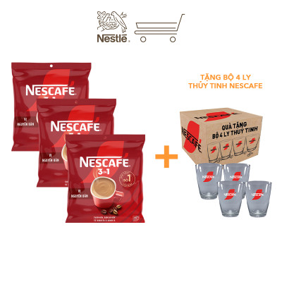 Combo 3 Bịch Cà phê Hòa tan NESCAFÉ VỊ NGUYÊN BẢN 46 gói Đậm Thơm Hoàn Hảo (Bịch 46 gói x 16g)