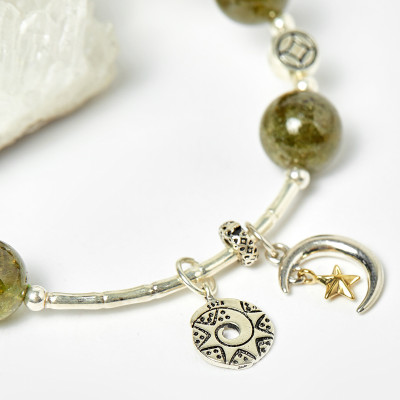 Vòng đá tourmaline xanh phối charm bạc hạt 11mm mệnh hỏa, mộc - Ngọc Quý Gemstones