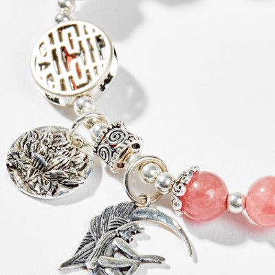Vòng Tay Phong Thủy Đá Rhodochrosite Phối Charm Hoa Sen Bạc (7mm) Mệnh Hỏa, Thổ Ngọc Quý Gemstones