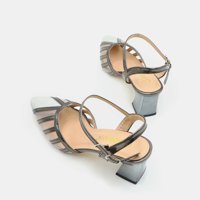 Giày cao gót nữ đẹp đế vuông 6 phân hàng hiệu rosata hai màu chì đồng thời trang cao cấp ro526