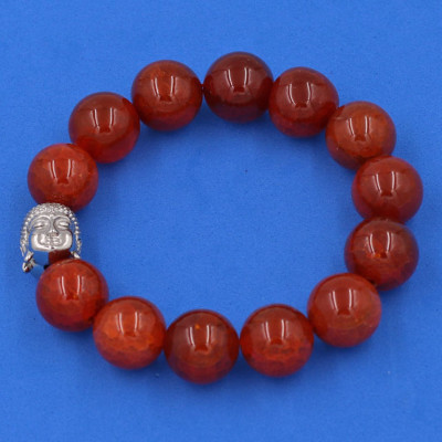 Vòng đeo tay đá Vân Rồng đỏ 14 ly cẩn hạt Phật A Di Đà inox bạc VVRONLT14 HỘP NHUNG - hợp mệnh Hỏa, mệnh Thổ