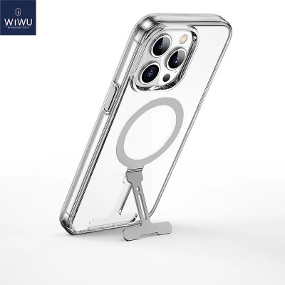 Ốp lưng sạc từ tính tích hợp kệ đỡ ẩn cho iPhone 15 Pro / 15 Pro Max hiệu WIWU Stand chống sốc, chống va đập bảo vệ camera - Hàng nhập khẩu