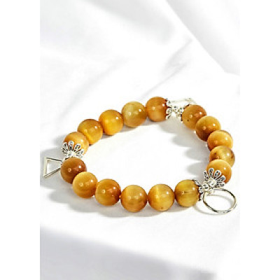 Vòng tay thạch anh mắt hổ vàng tâm phối charm tròn vuông tam giác Ngọc Quý Gemstone