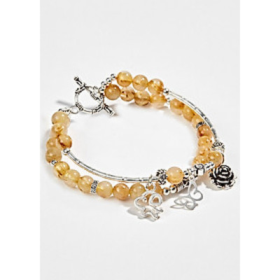 Vòng 2 Line Thạch Anh Tóc Vàng Phối Charm Hoa Bạc (6mm) Ngọc Quý Gemstones