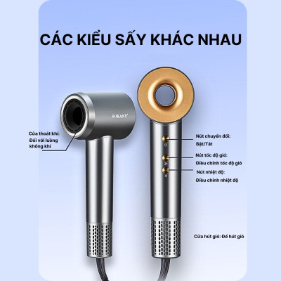 Máy sấy tóc 2 chiều nóng lạnh SOKANY SK-14020 công suất lớn 2400W, cung cấp ion âm chăm sóc tóc chuyên nghiệp - HÀNG CHÍNH HÃNG