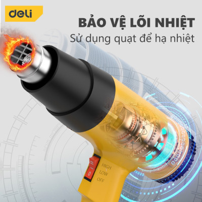 Máy Khò Nhiệt Khò Hơi Nóng Deli Cao Cấp Công Suất Cao 2000W - Co Màng Cơ Đóng Gói Hàng Hóa - Khò Thực phẩm - Sơn Tường
