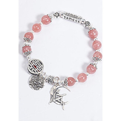 Vòng Tay Phong Thủy Đá Rhodochrosite Phối Charm Hoa Sen Bạc (7mm) Mệnh Hỏa, Thổ Ngọc Quý Gemstones